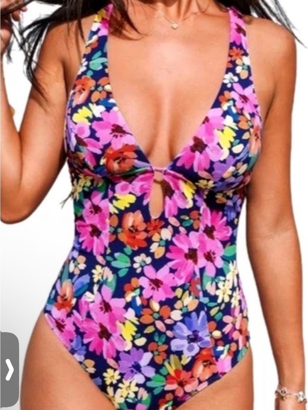 Cupshe NWT M PURPLE PINK LOW V STRAPPY BACK VIBRANT Floral One-Piece Swimsuit
